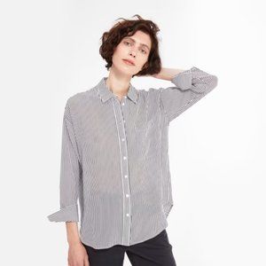Everlane The Clean Silk Oversized Shirt in White / Black Mini Stripe